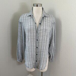 Free People Womens Medium Gray Headed To The Highlands Button Up Shirt Blouse